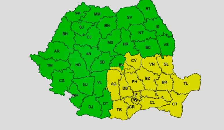 COD GALBEN de instabilitate atmosferică temporar accentuată în tot județul Dâmbovița, interval de valabilitate: 17 aprilie, ora 10:00 - 18 aprilie, ora 20:00.