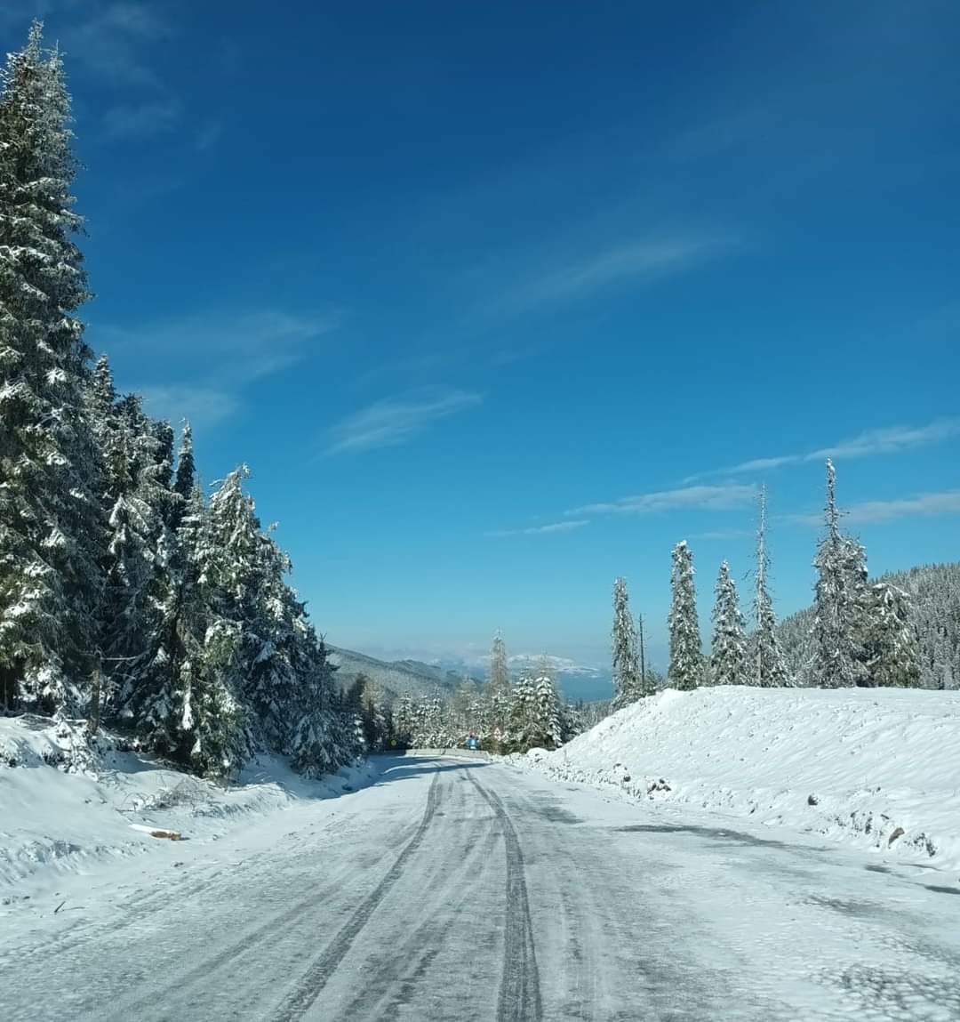 IMAGINILE ZILEI : Aprilie pe DN 7A, la limita dintre județele Hunedoara și Vâlcea, este iarnă în toată regula.