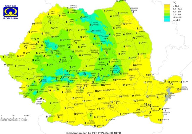 Prognoza meteo  pentru astăzi, 20 aprilie, vremea va fi rece  chiar dacă soarele își face apariția, cerul va fi variabil, cu unele înnorãri