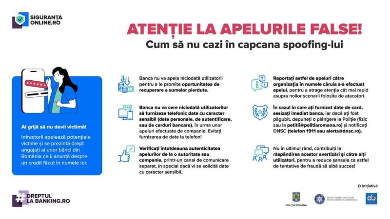 ALARMANT ! Fraude prin apeluri telefonice false și e-mail în numele băncilor ALARMANT ! Fraude prin apeluri telefonice false și e-mail în numele băncilor .Echipa Directoratului, împreună cu Poliția Română