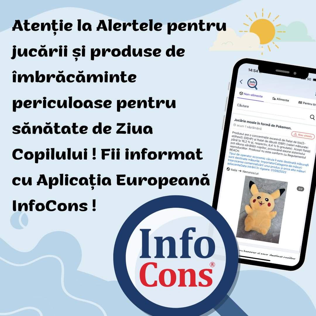 InfoCons, prin Aplicația Europeană Gratuită InfoCons, vine în sprijinul părinților pentru a proteja copiii în fața produselor nealimentare nesigure.