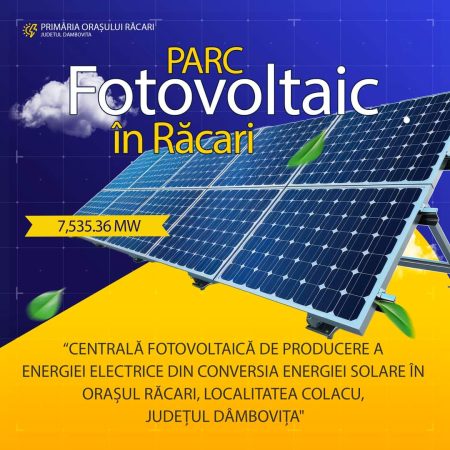 Un parc fotovoltaic va fi realizat în  orașul Răcari, edilul Marius Caravețeanu deja a emis autorizația de construire