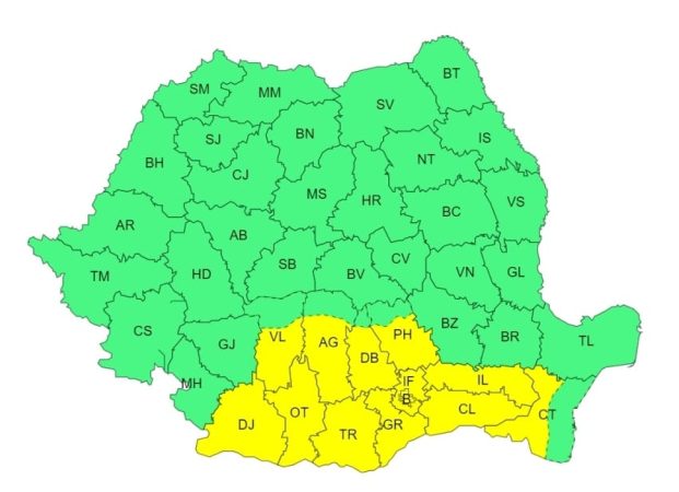 COD GALBEN de CANICULĂ, valabil pentru 17 iunie în cea mai mare parte a județului Dâmbovița