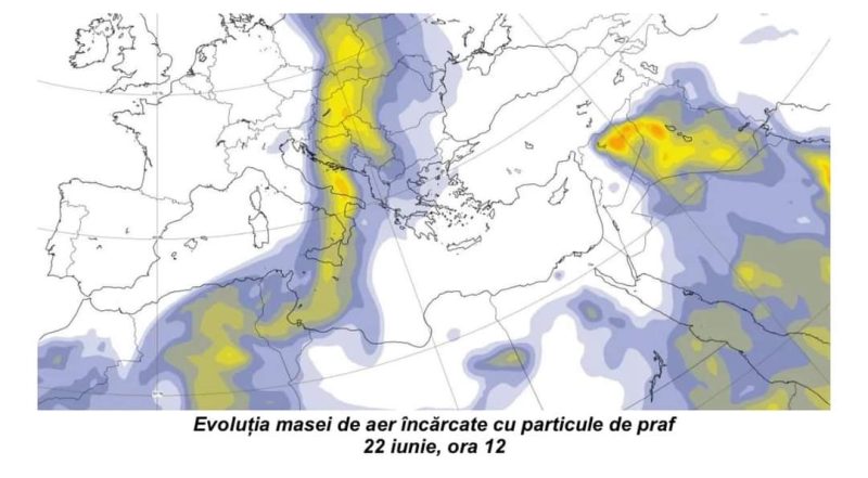 ALERTĂ de ULTIMĂ ORĂ: ANM a anunțat că un val de praf saharian este deasupra României, începând de astăzi, 22 iunie, până în a doua parte a zilei de luni, 24 iunie Ca urmare a ploilor prognozate în țara noastră, în următoarele 48 de ore, depunerile de praf vor putea fi observate peste tot.