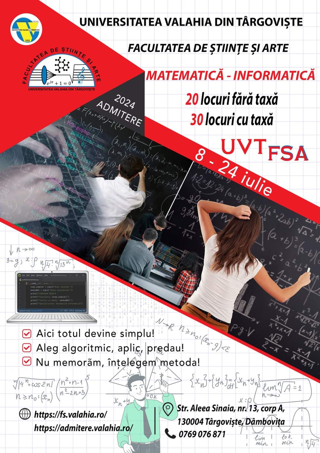 Se fac înscrieri la Facultatea de Științe și Arte, Universitatea "Valahia" din Târgoviște pentru anul universitar 2024-2025. Programe