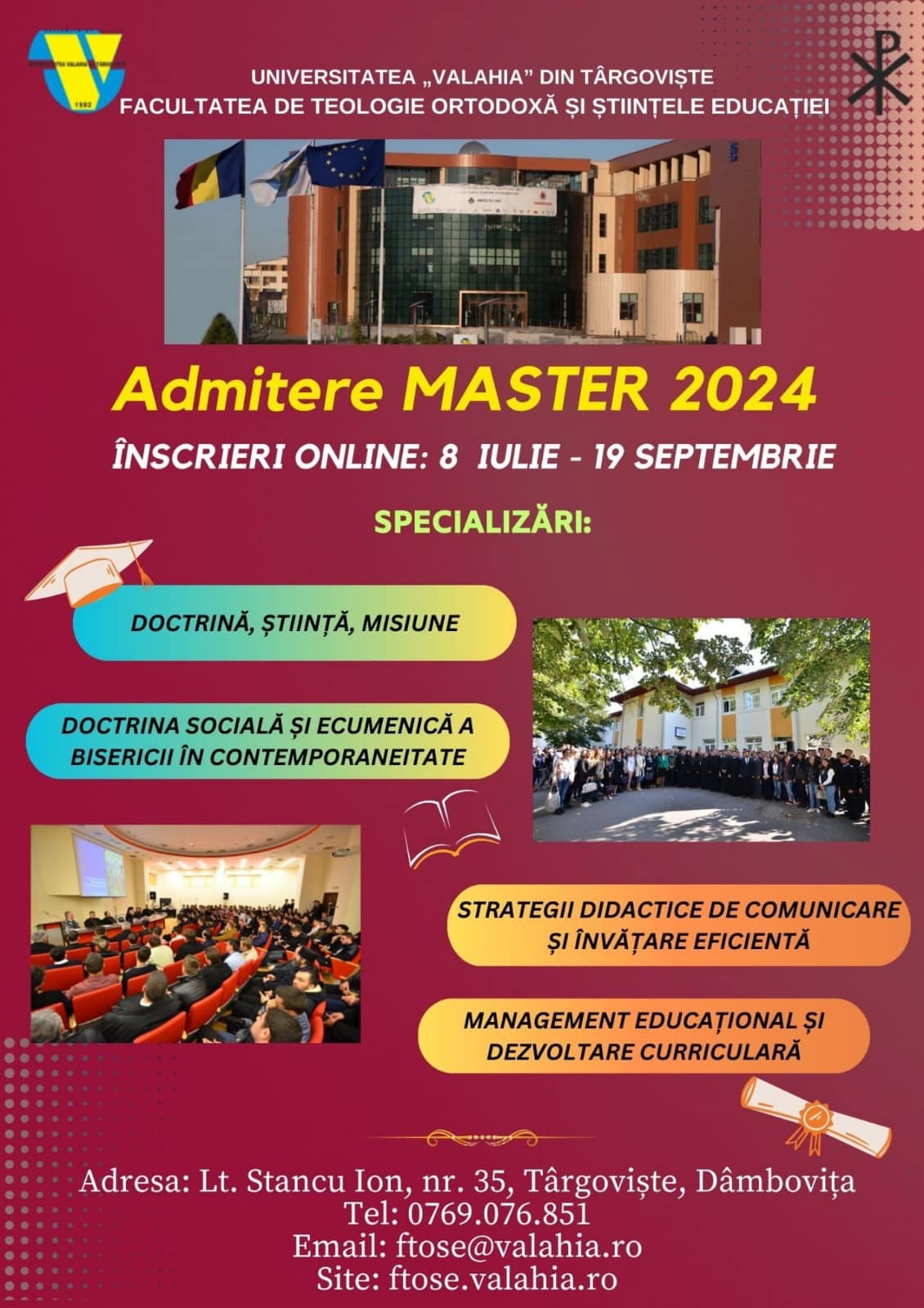 Sesiune de admitere pentru Master la Facultatea de Teologie Ortodoxă și Științele Educației a Universității „Valahia” din Târgoviște