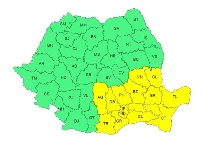 ATENȚIE! Județul Dâmbovița intră sub COD GALBEN de PLOI și FURTUNI, începând  din această seară, ora 21:00 până pe 11 septembrie 2024, la ora 15:00