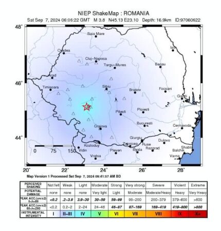 Un cutremur cu magnitudinea de 3.8 s-a produs în regiunea Oltenia, județul Gorj Un cutremur cu magnitudinea de 3.8 s-a produs în regiunea Oltenia, județul Gorj, România, la ora locală 09:06:22 pe data de 7 septembrie 2024.