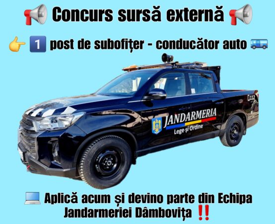 Inspectoratul de Jandarmi Județean Dâmbovița organizează concurs pentru ocuparea unei funcții de subofițer operativ principal