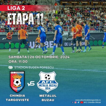 Chindia Târgoviște și Metalul Buzău se întâlnesc într-un meci important pe Stadionul "Eugen Popescu", în cadrul etapei a 11-a a