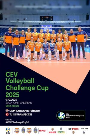 Astăzi, CSM Târgoviște întâlnește TJ Ostrava în Challenge Cup Astăzi, 9 octombrie, de la ora 18:00, echipa de volei feminin a CSM Târgoviște va disputa un meci important în cadrul competiției europene Challenge Cup, împotriva echipei TJ Ostrava din Cehia.
