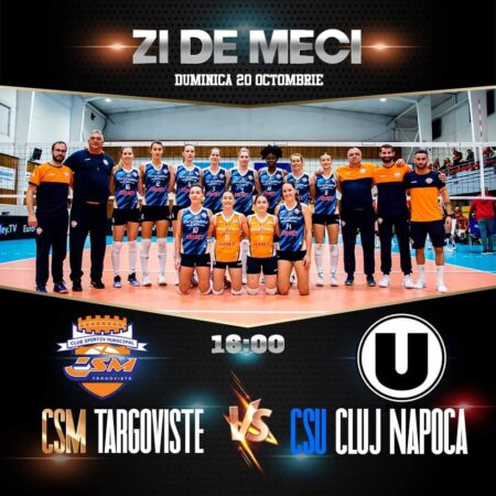 Meciul de volei CSM Târgoviște - CS U Cluj Napoca: O confruntare electrizantă în sala "Ioan Valerian", astăzi, la ora 16:00.