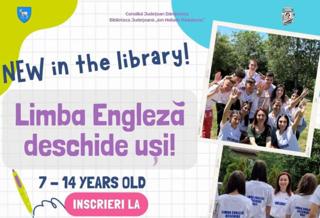 Curs interactiv „Limba engleză deschide uși!”, organizat de Biblioteca Județeană Dâmbovița și voluntarii de la Liceul Teoretic „Ion Ghica” Răcari Curs interactiv „Limba engleză deschide uși!”, organizat de Biblioteca Județeană „Ion Heliade Rădulescu” Dâmbovița și voluntarii S.N.A.C. de la Liceul Teoretic „Ion Ghica” Răcari, pentru copii, care se va desfășura săptămânal pe o perioadă de un an.