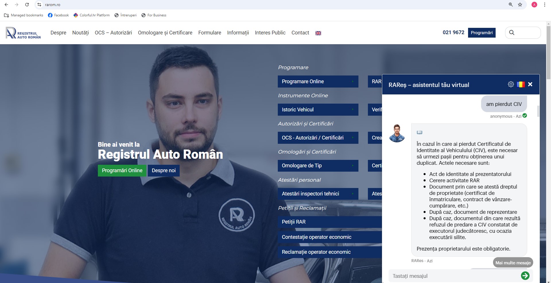 Registrul Auto Român (RAR) lansează noul său asistent virtual, Chatbotul RAReș, pentru a simplifica interacțiunea utilizatorilor