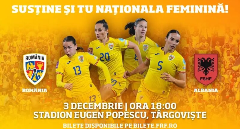 Pe 3 decembrie, Naționala feminină a României vine la Târgoviște: Susține tricolorele pe stadionul Eugen Popescu Pe 3 decembrie, Naționala feminină a României vine la Târgoviște: Susține tricolorele pe stadionul Eugen Popescu, o veste importantă pentru iubitorii fotbalului din Târgoviște și nu numai.