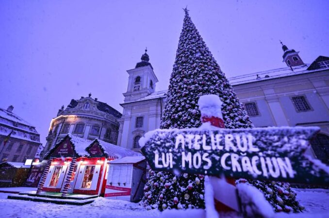 O lume de basm, Sibiul a fost surprins de magia iernii în noaptea trecută, când prima zăpadă a sezonului a acoperit orașul
