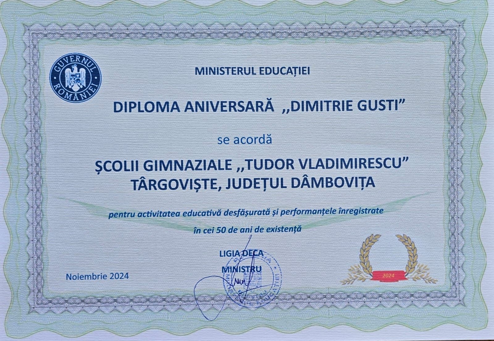 La 50 de ani de la înființare, Școala Gimnazială Tudor Vladimirescu din Târgoviște a strălucit în lumina unui eveniment de excepție