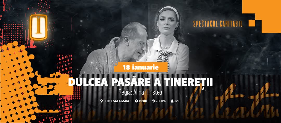 Spectacol caritabil „Dulcea pasăre a tinereții” pe 18 ianuarie la Teatrul Tony Bulandra din Târgoviște