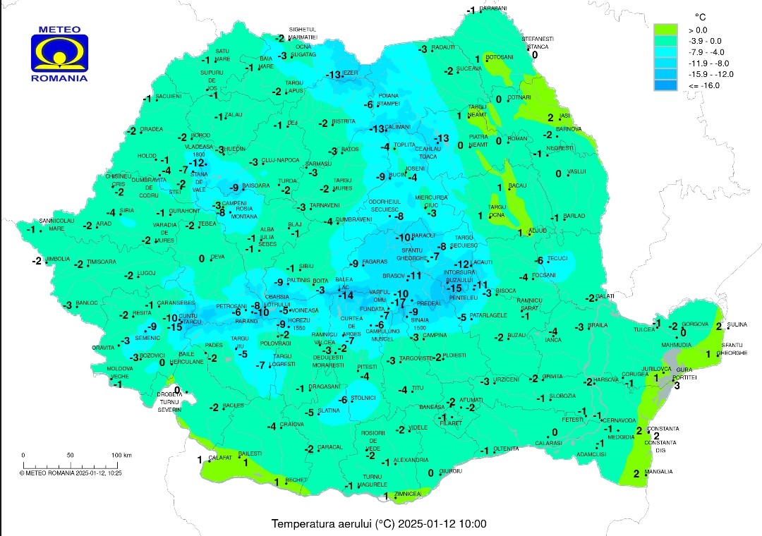Ger în toată țara, în această dimineață de 12 ianuarie, România se confruntă cu un val de frig intens, care a adus temperaturi record în mai multe zone ale țării.