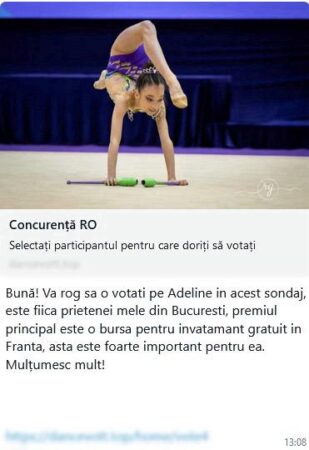 ALERTĂ de la POLIȚIE: Nouă metodă de înșelăciune online sub pretextul „votării” unei persoane într-un concurs ALERTĂ de la POLIȚIE: Nouă metodă de înșelăciune online sub pretextul „votării” unei persoane într-un concurs.