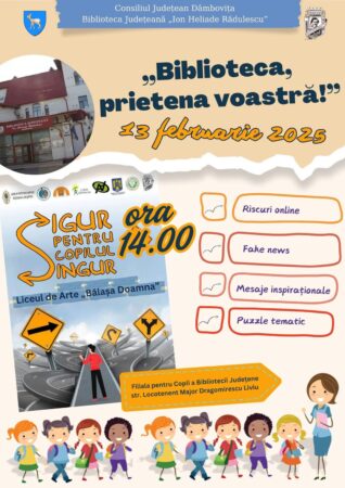 „Biblioteca, prietena mea!” – O activitate educațională pentru elevii de clasa a IX-a de la Liceul de Arte „Bălașa Doamna” Biblioteca Județeană Dâmbovița găzduiește, pe 13 februarie 2025, un eveniment special dedicat elevilor de clasa a IX-a de la Liceul de Arte „Bălașa Doamna”, sub genericul „Biblioteca, prietena mea!”.