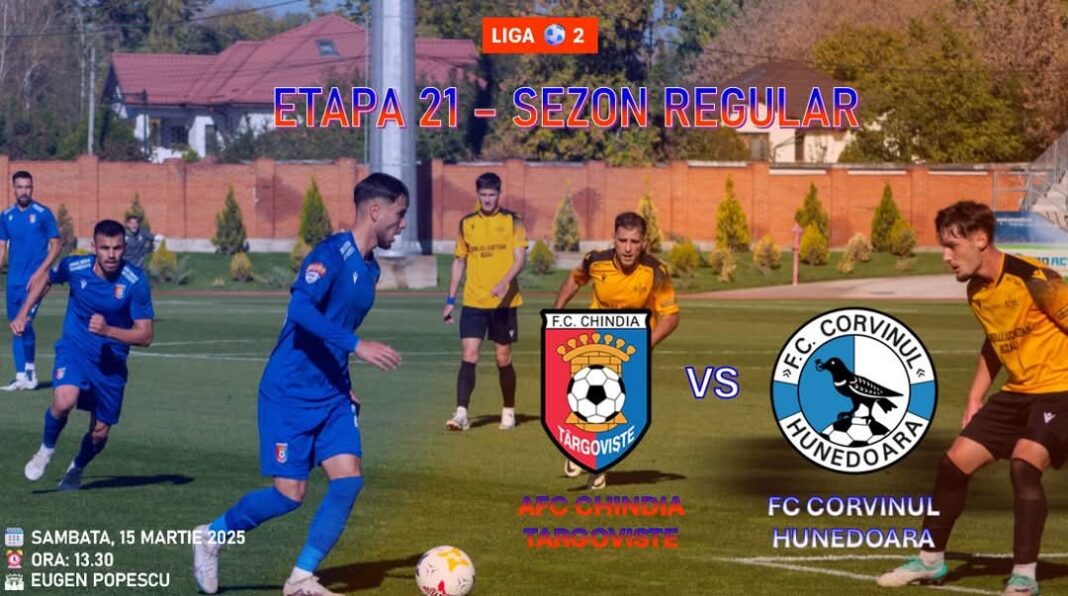 Hai la meci! Sâmbătă, 15 martie, ora 13:30, pe stadionul Eugen Popescu, Chindia Târgoviște joacă acasă împotriva celor de la FC Corvinul Hunedoara! Meciul face parte din Etapa 21 a Ligii 2 și promite o atmosferă incendiară pe Stadionul Eugen Popescu.