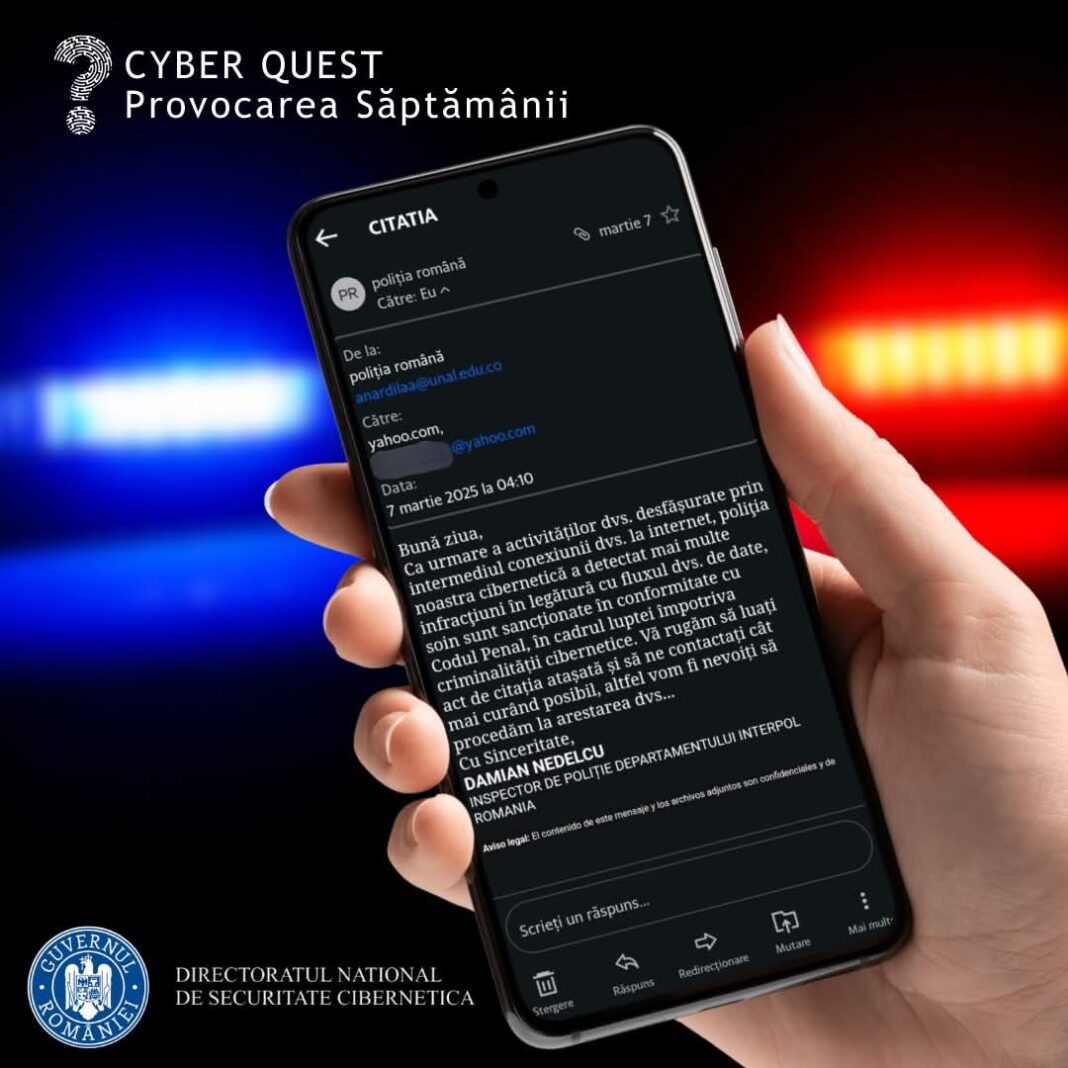 Atentie la faudele online! Autoritățile reamintesc cetățenilor despre pericolele atacurilor cibernetice, în special cele de tip spoofing, unde infractorii se dau drept autorități pentru a fura informații personale. Un exemplu recent de astfel de tentativă a fost identificat în județ, unde un mesaj fals pretindea a fi din partea Europol, solicitând informații sensibile și documente personale.