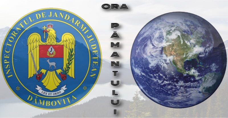 Jandarmeria Dâmbovița se alătură și în acest an campaniei „Ora Pământului” Jandarmeria Dâmbovița va participa activ la acţiunea „Ora Pământului”, sâmbătă, 22 martie a.c., între orele 20.30 – 21.30, prin stingerea luminilor și oprirea aparaturii electronice în propriul sediu