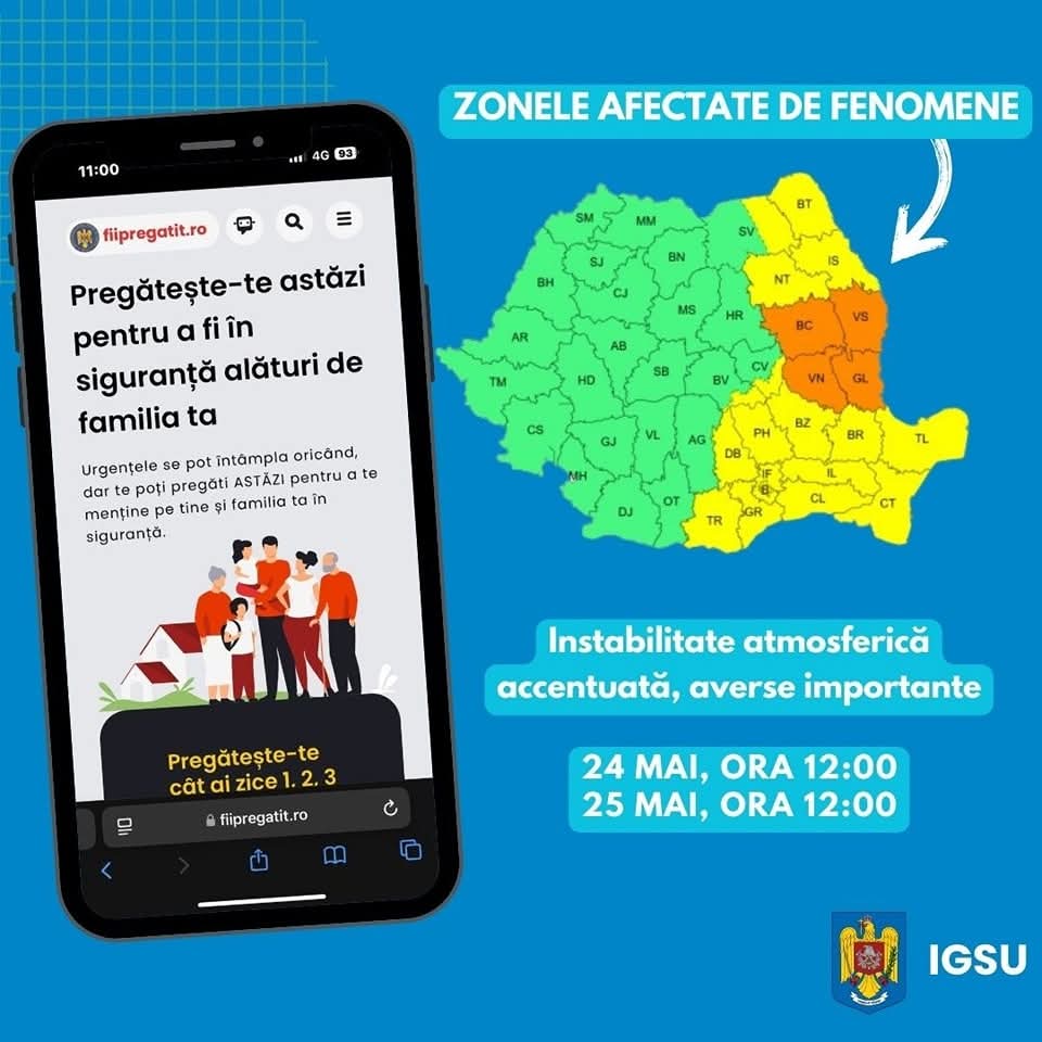 Alertă meteo COD GALBEN: Ploi torențiale, vijelii și grindină în județul Dâmbovița și zonele învecinate