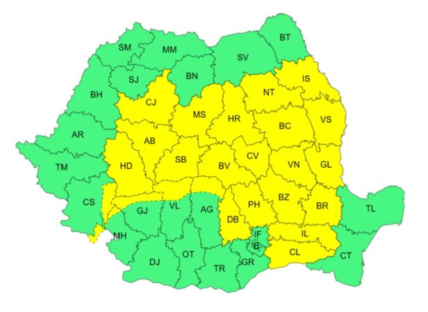 TOT JUDEȚUL DÂMBOVIȚA este sub COD GALBEN DE FURTUNI