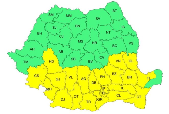 COD GALBEN DE FURTUNI ÎN JUDEȚUL DÂMBOVIȚA: CICLONUL LOVEȘTE DISEARĂ, FENOMENE EXTREME ANUNȚATE DE METEOROLOGI.