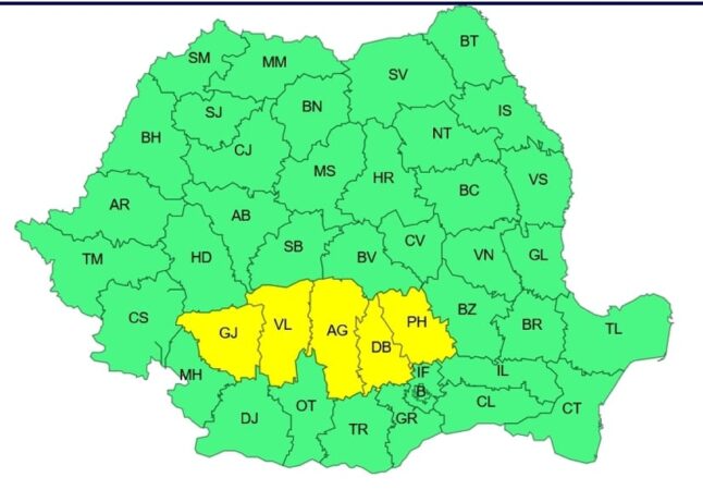 COD GALBEN de ploi și IMFORMARE METEOROLOGICĂ pentru județul Dâmbovița: Ploi torențiale și vreme foarte rece până duminică, 18 mai