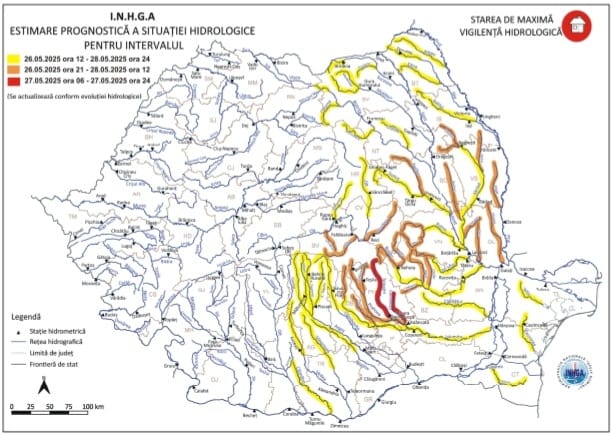 COD PORTOCALIU de inundații în Dâmbovița și Ialomița: Atenție la viituri și torenți