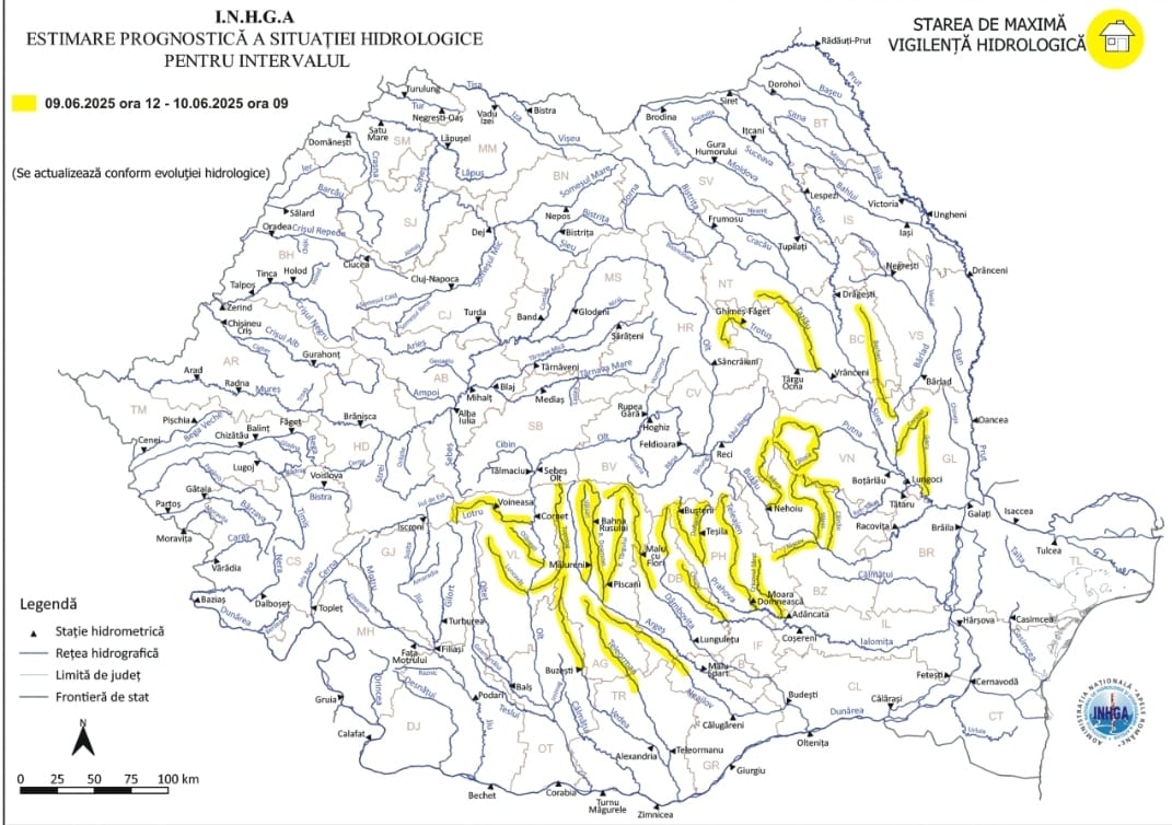 ATENȚIONARE HIDROLOGICĂ – COD GALBEN de inundații PENTRU JUDEȚUL DÂMBOVIȚA