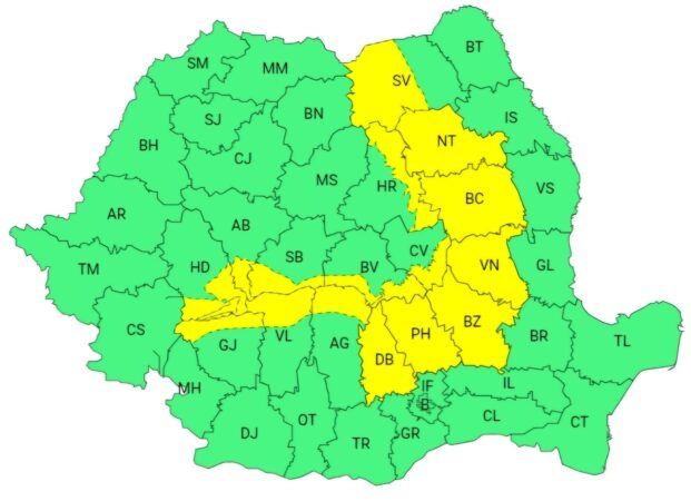  ATENȚIONARE METEOROLOGICĂ COD GALBEN de ploi, vânt și grindină pentru județul Dâmbovița
