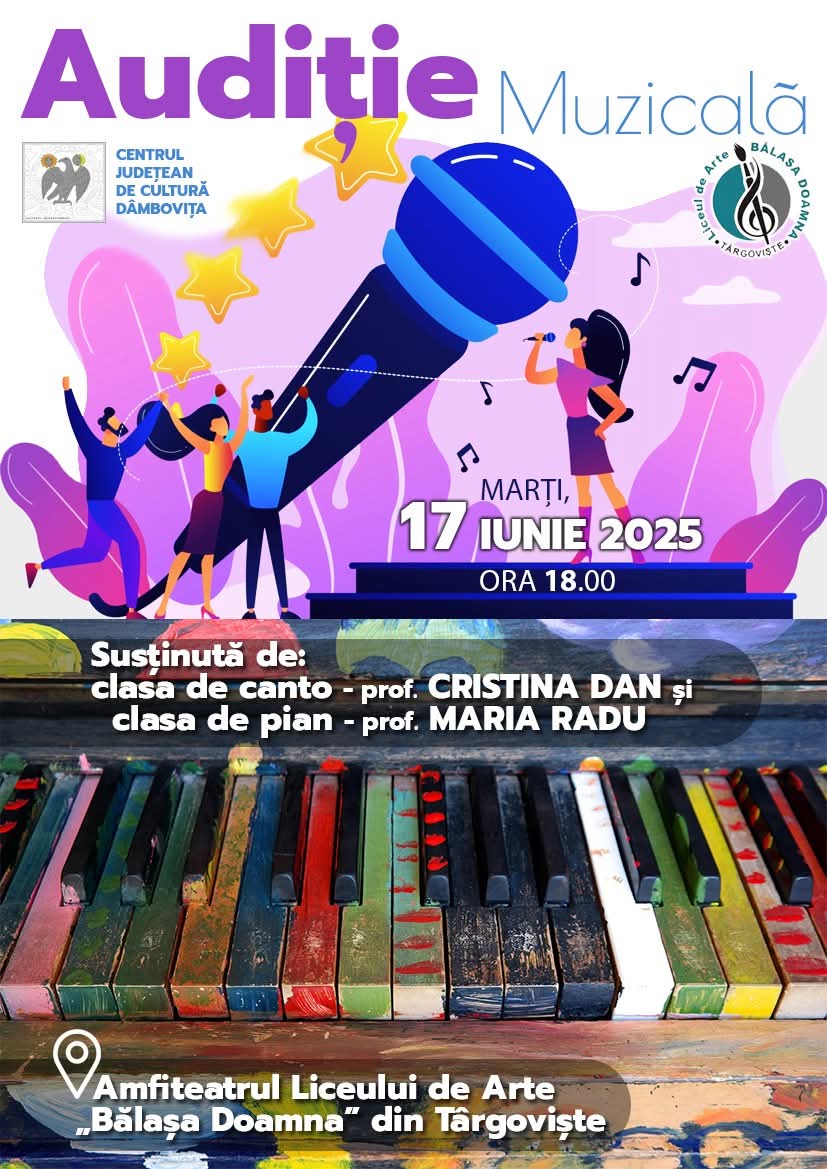 Audiție muzicală de excepție la Liceul de Arte „Bălașa Doamna”, 17 iunie, ora 18:00