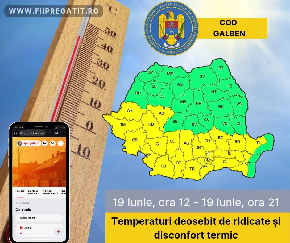 COD GALBEN de caniculă în județul Dâmbovița, joi, 19 iunie