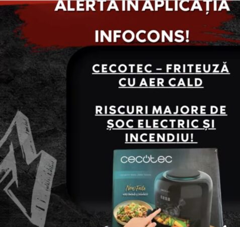 ALERTĂ DE SIGURANȚĂ: Friteuză Cecotec vândută online, risc major de șoc electric și incendiu! ALERTĂ DE SIGURANȚĂ: Friteuză Cecotec vândută online, risc major de șoc electric și incendiu!