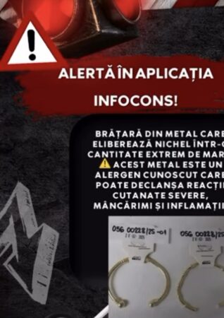ALERTĂ: Brățară metalică cu risc chimic major, conține un nivel periculos de nichel ALERTĂ: Brățară metalică cu risc chimic major, conține un nivel periculos de nichel