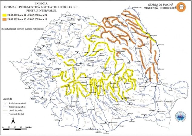 COD GALBEN DE INUNDAȚII în județul Dâmbovița, risc de viituri și inundații locale