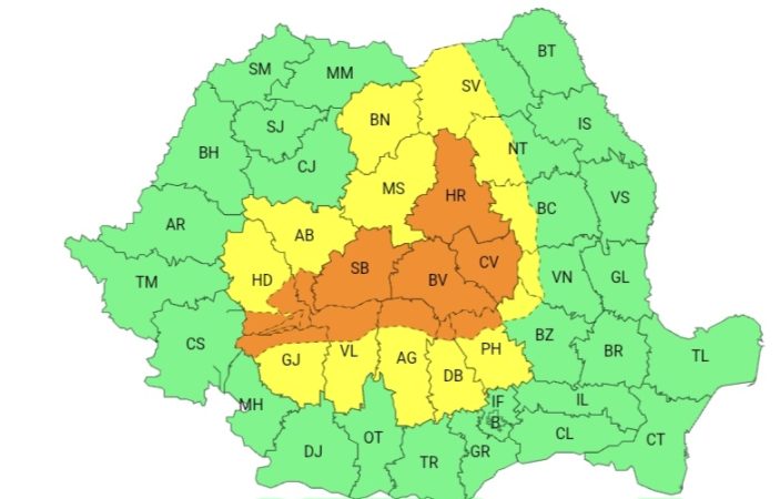 Cod Galben de ploi și furtuni în județul Dâmbovița 