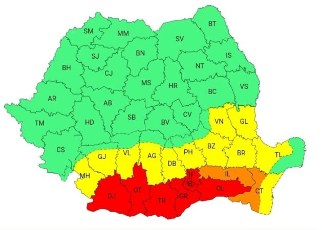 Judetul Dâmbovița sub cod galben de caniculă și risc de furtuni puternice