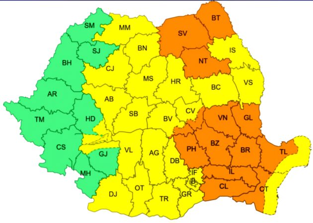 MARE ATENȚIE! COD GALBEN de PLOI TORENȚIALE, FURTUNI și GRINDINA pentru județul Dâmbovița
