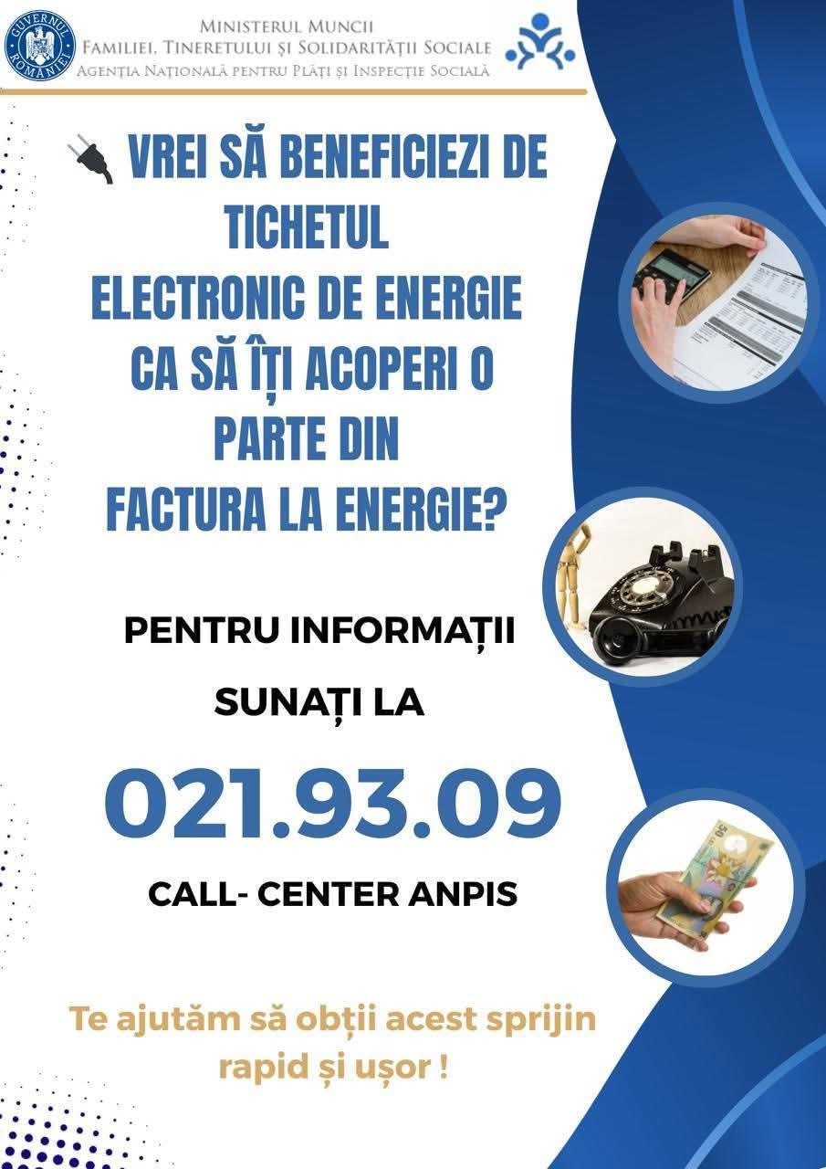 Tichete de energie pentru consumatorii vulnerabili din comuna I.L. Caragiale 
