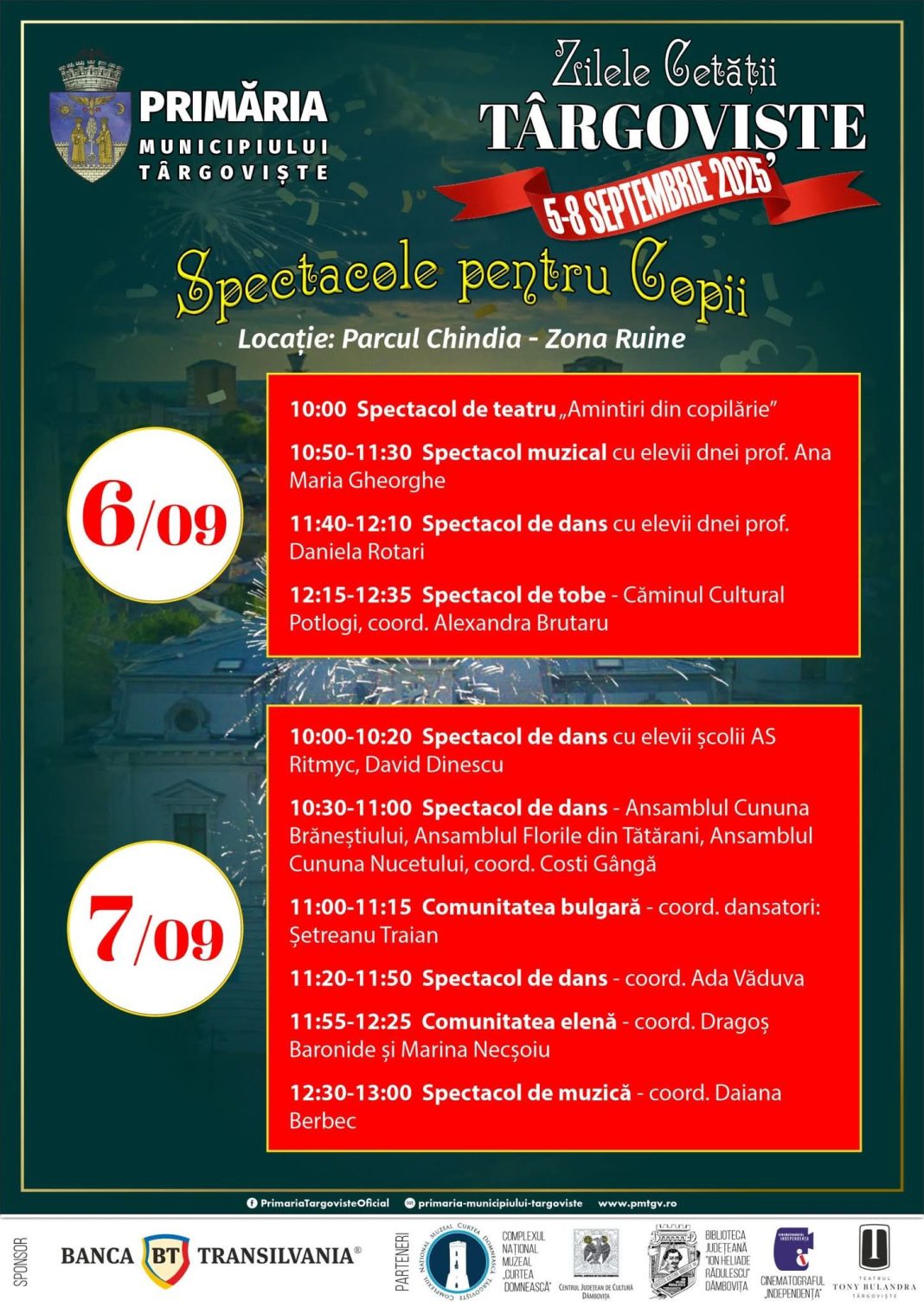 Zilele Cetății Târgoviște 2025 aduc spectacole dedicate copiilor, în Parcul Chindiei
