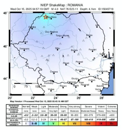 Cutremur de magnitudine 4.0 în România, în această dimineață Cutremur de magnitudine 4.0 în România, în această dimineață