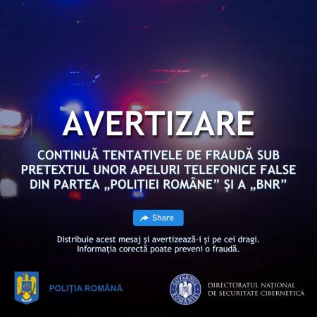 Alertă de securitate: apeluri telefonice false în numele „Poliției Române” și „BNR”