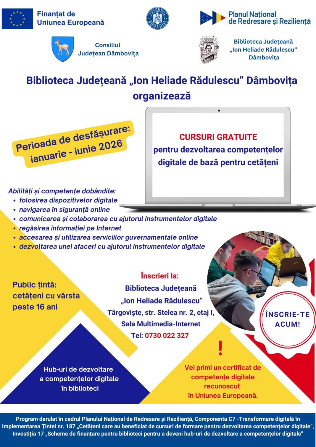 Biblioteca Județeană Dâmbovița organizează cursuri gratuite de competențe digitale 