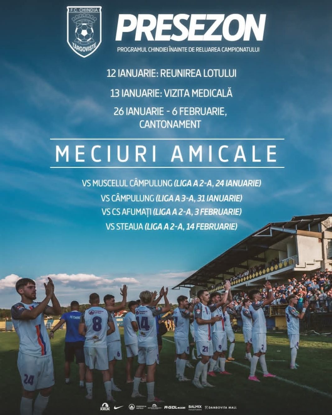 Chindia Târgoviște revine la antrenamente și intră oficial în perioada de pregătire pentru reluarea meciurilor din Liga 2