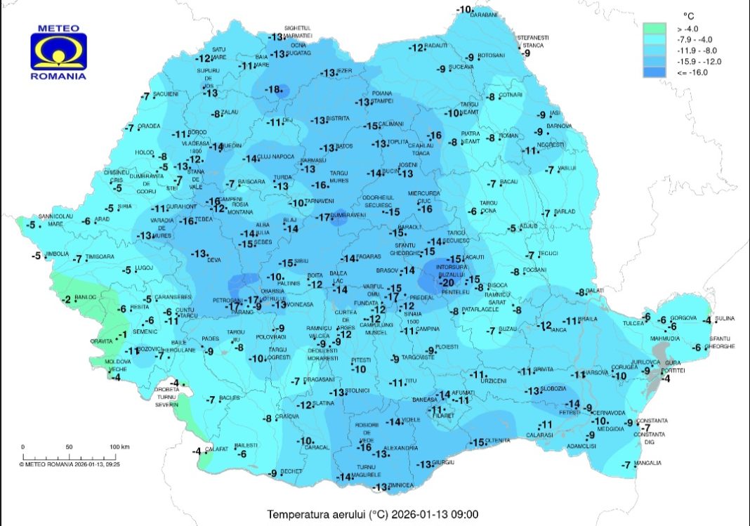 Dimineață geroasă în toată țara. –11°C la Târgoviște, în această dimineață